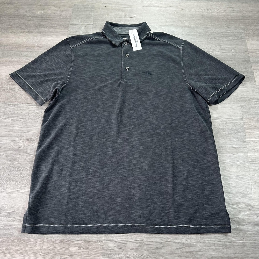 NEW Tommy Bahama Paradiso Polo Shirt Mens Small Black Modal Jersey Short Sleeve